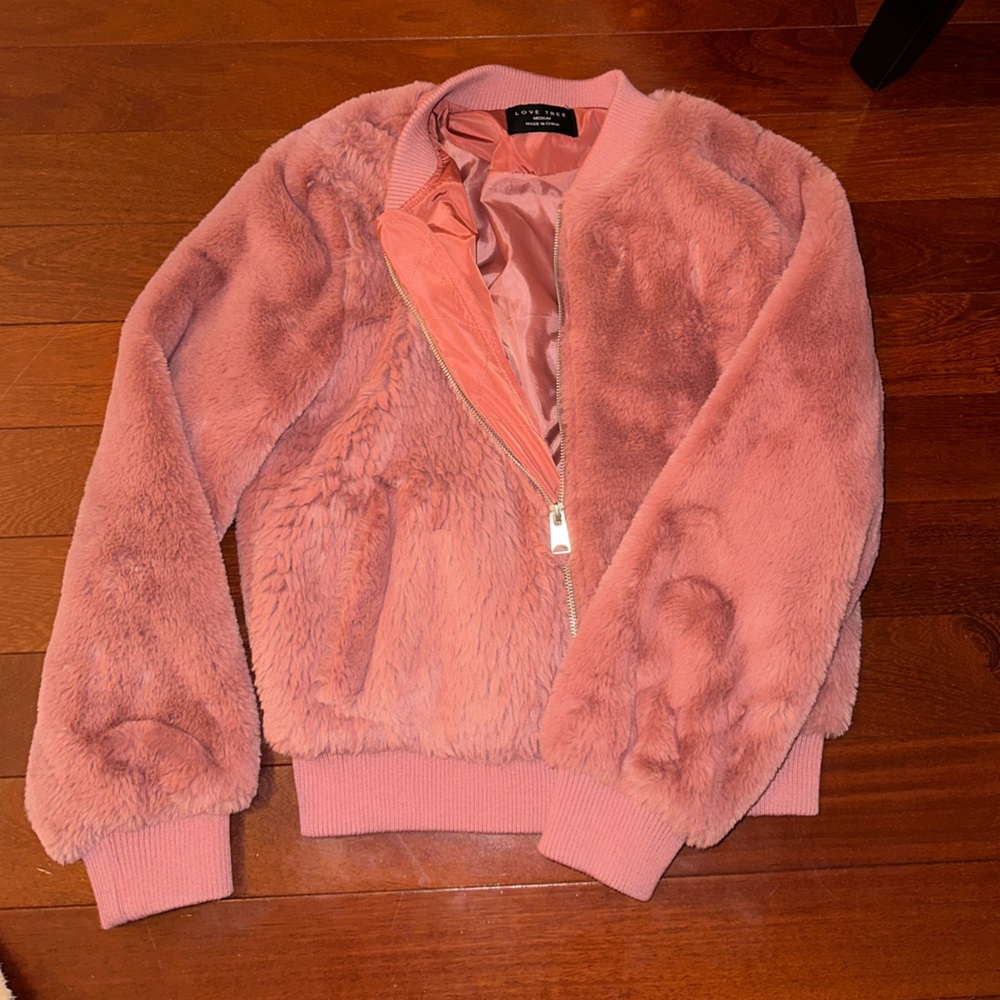 pink fuzzy jacket